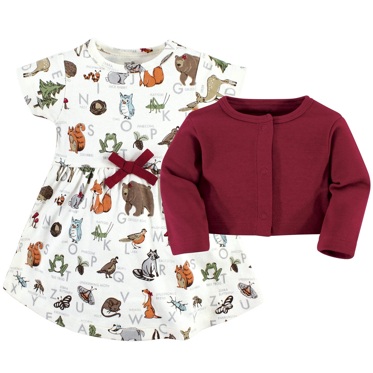 Touched By Nature Baby Girl'S Organic Cotton Dress And Cardigan, Woodland Alphabet, 18-24 Months