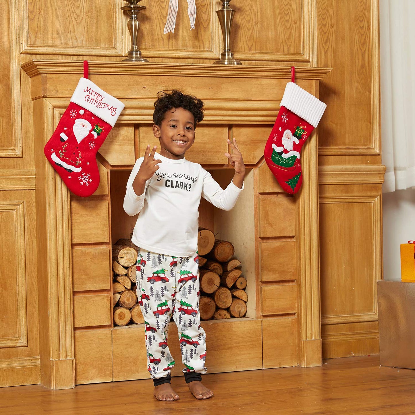 Iffei Matching Family Pajamas Sets Holiday Stay At Home Pj'S With Letter Printed Tee And Car Printed Pants With Pockets 4-5 Year