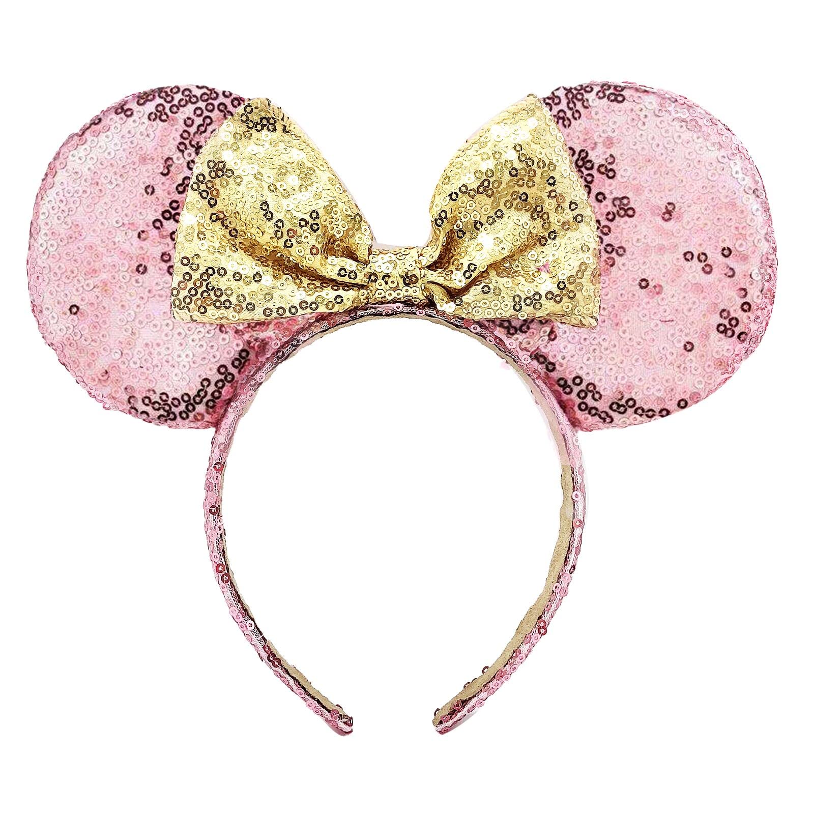 Rcraje Mouse Ears Bow Headbands, Mice Sequin Ears Headbands For Kids Girls Women, Glitter Party Princess Decoration Cosplay Birt