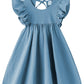 Lyxiof Toddler Baby Girl Cotton Linen Dress Ruffle Sleeve Halter Sleeveless Kids Casual Beach Dresses Blue 120Cm