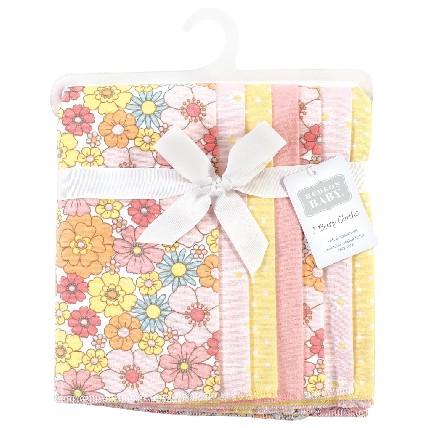 Hudson Baby Unisex Baby Cotton Flannel Burp Cloths, Peace Love Flowers 7 Pack, One Size