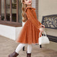 Arshiner Fall Dresses For Girls Velvet Tulle Tutu Fall Long Sleeve Outfit Brown Sequin Size 7
