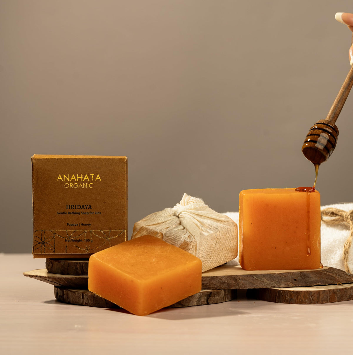 Anahata Hridaya Natural Baby Soap Bar With Papaya & Honey 100G | Gentle Bathing Bar For Sensitive Skin, Palm Oil Free | Mal Clot