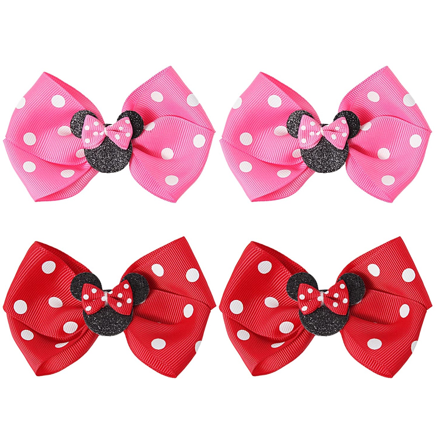 Rcjera Hair Clip, Baby Girl Mouse Ears Hair Bows Clips, 4Pcs Polka Dot Hair Accessory For Baby Kids Girls Women, Mice Hair Acces