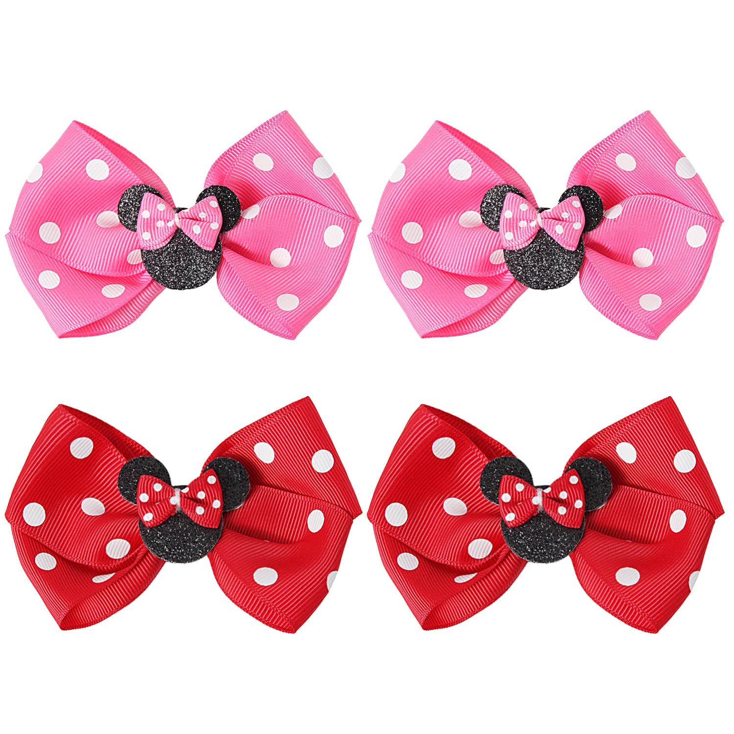 Rcjera Hair Clip, Baby Girl Mouse Ears Hair Bows Clips, 4Pcs Polka Dot Hair Accessory For Baby Kids Girls Women, Mice Hair Acces
