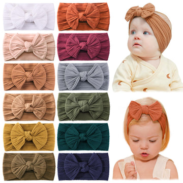 Jollybows 12Pcs Baby Girls Nylon Headband With Bow Newborn Hairbands Infant Hair Bow Elastics Handmade Hair Accessories For Todd