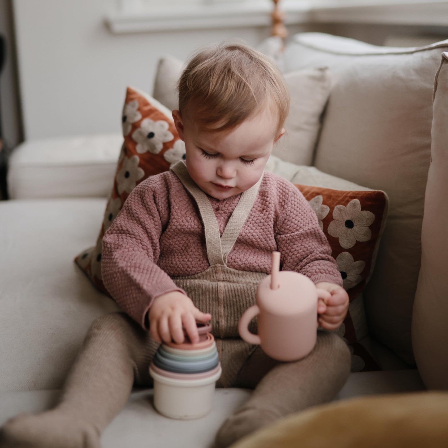 Mushie 100% Silicone Training Cup & Straw For Toddlers | 6 Months+ (Blush)