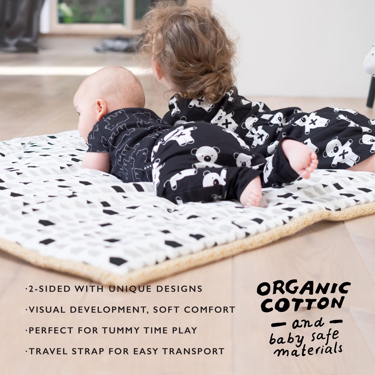 Wee Gallery Explore Play Mat For Babies - Reversible Floor Mat For Tummy Time Made With Sustainable Materials - Padded Activity