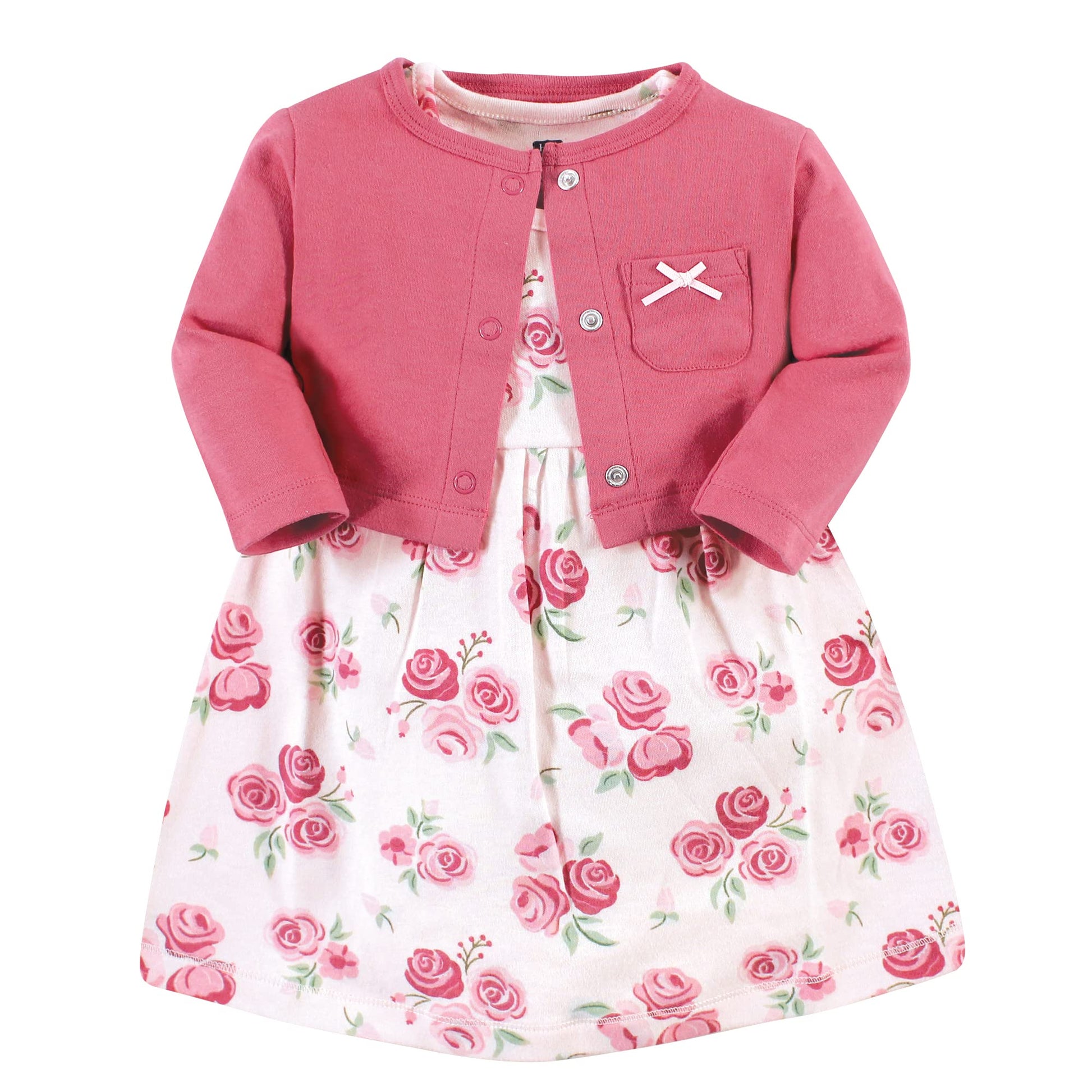 Hudson Baby Baby Girls' Cotton Dress And Cardigan Set, Blush Rose, 3-6 Months
