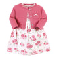 Hudson Baby Baby Girls' Cotton Dress And Cardigan Set, Blush Rose, 0-3 Months