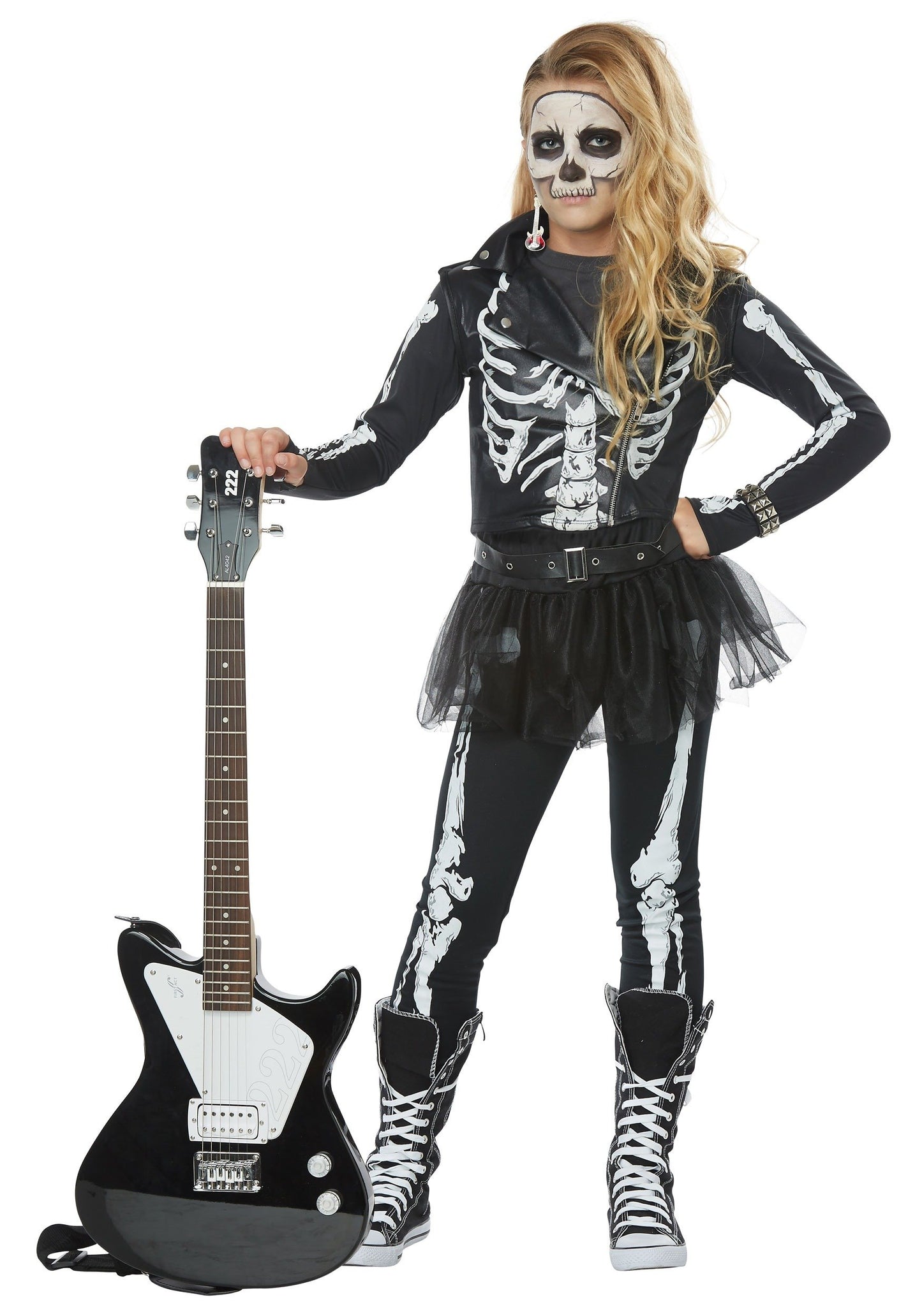 California Costumes Skeleton Rocker Girls Costume, Black/White, Large