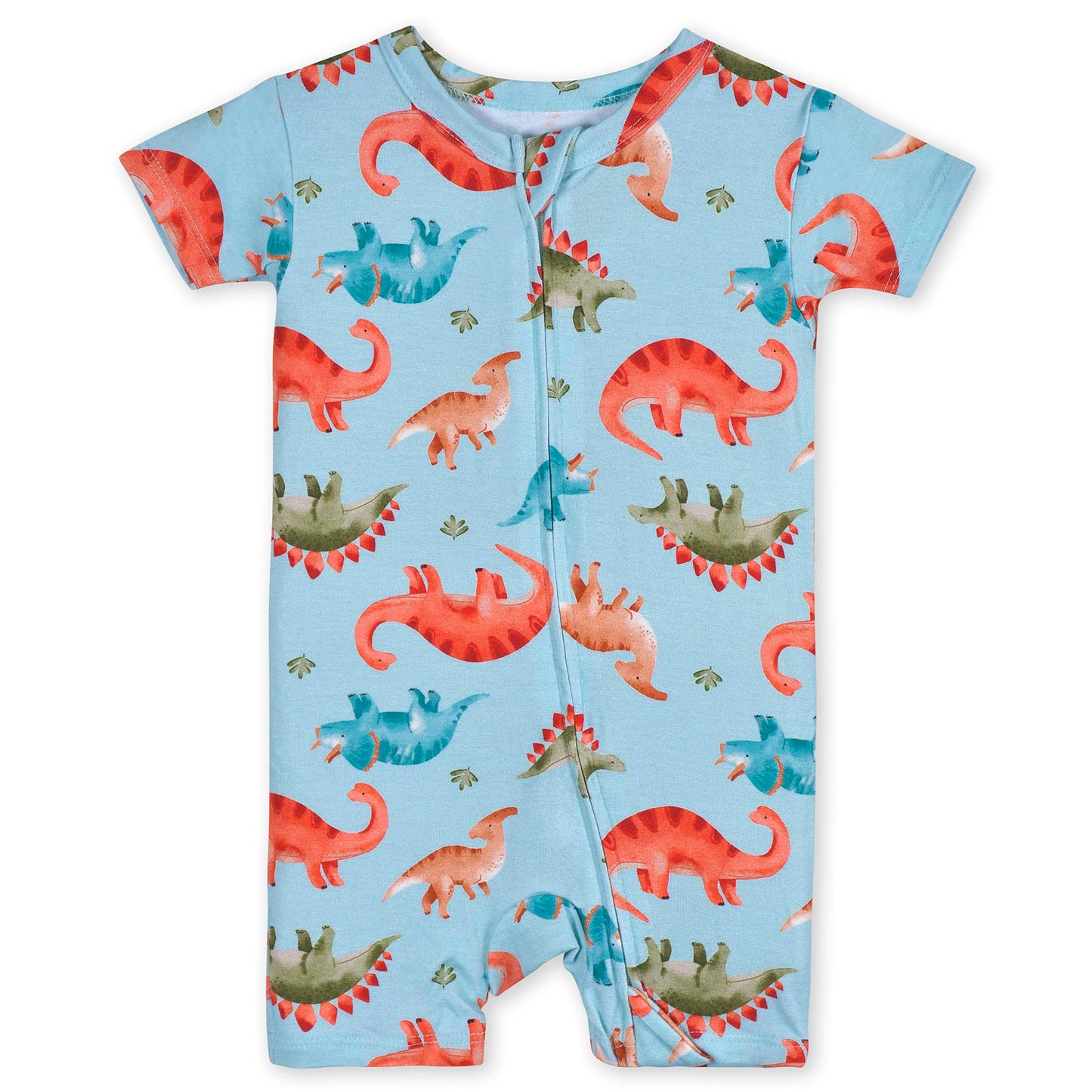 Gerber Unisex Baby Buttery-Soft Short Sleeve With Viscose Made Eucalyptus Romper, Snugosaurous, 12 Months Us