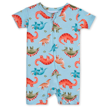 Gerber Unisex Baby Buttery-Soft Short Sleeve With Viscose Made Eucalyptus Romper, Snugosaurous, 12 Months Us