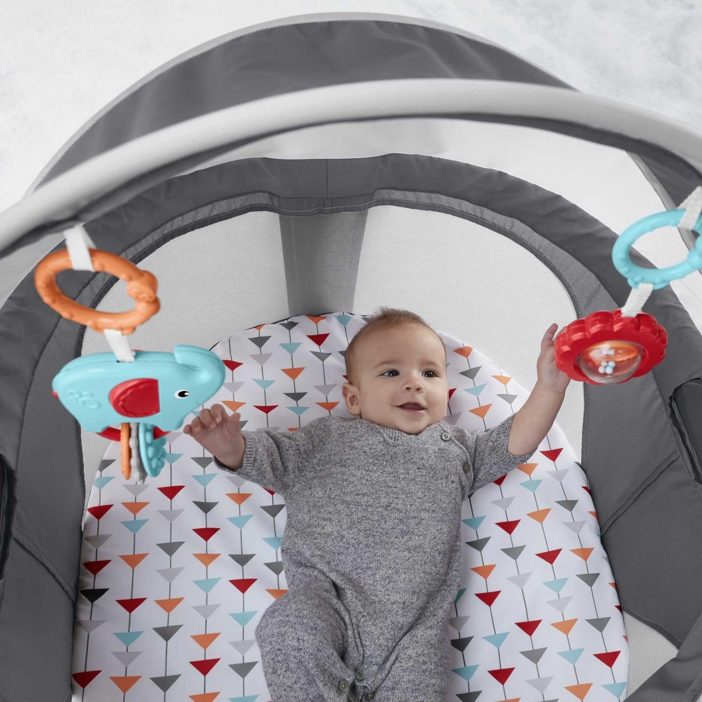 Fisher-Price Portable Bassinet And Play Space On-The-Go Baby Dome With Developmental Toys And Canopy, Arrows Away