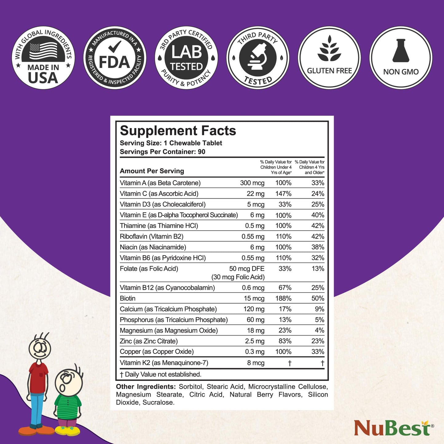 Nubest Tall Kids - Toddlers Vitamins And Kids Vitamins For Age 2 To 9 - Support Bone Strength, Overall Health And Immunity - Ani