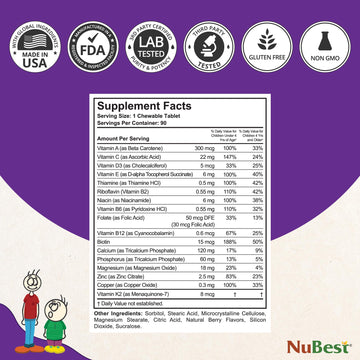 Nubest Tall Kids - Toddlers Vitamins And Kids Vitamins For Age 2 To 9 - Support Bone Strength, Overall Health And Immunity - Ani