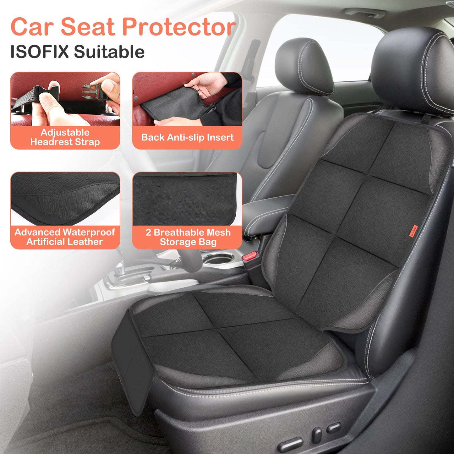 Vanlontd Car Seat Protector, 2 Pack With Non-Slip Bottom And 2 Large Mesh Pockets For Suv, Sedan, Trunk, Leather And Fabric Car