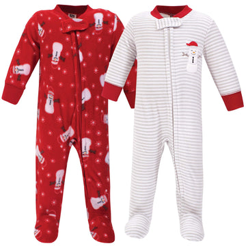 Hudson Baby Unisex Baby Fleece Sleep And Play, Santa Snowman, 3-6 Months
