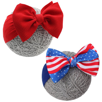QFV Baby Girl Bows Newborn Headband 0-6 Months Infant Big Bows for Birthday/Baby Shower/Photography/Baby Gifts (Flag & Red)