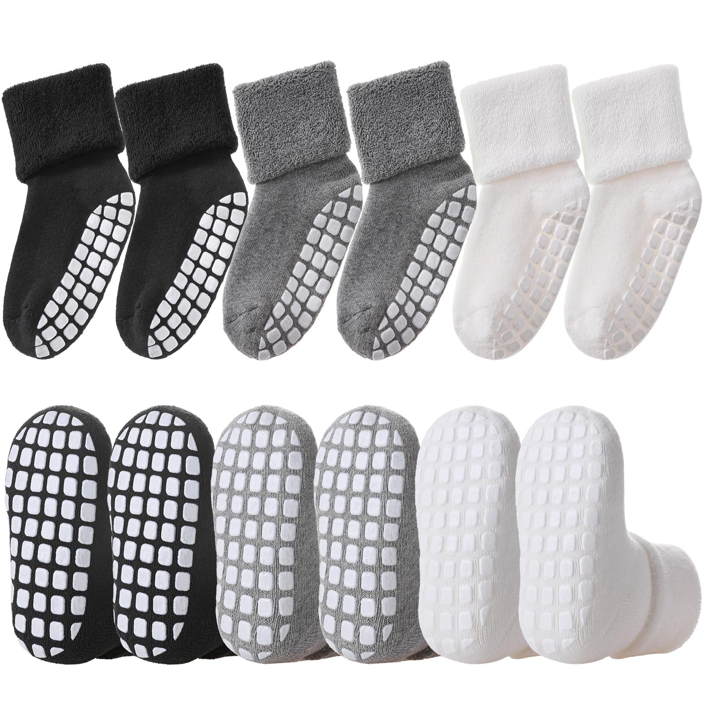 Lanleo Baby Girls Boys Non Slip Socks With Grips Toddler Kids Unisex Warm Thick Cotton Ankle Crew Socks With Grippers 2 Black 2