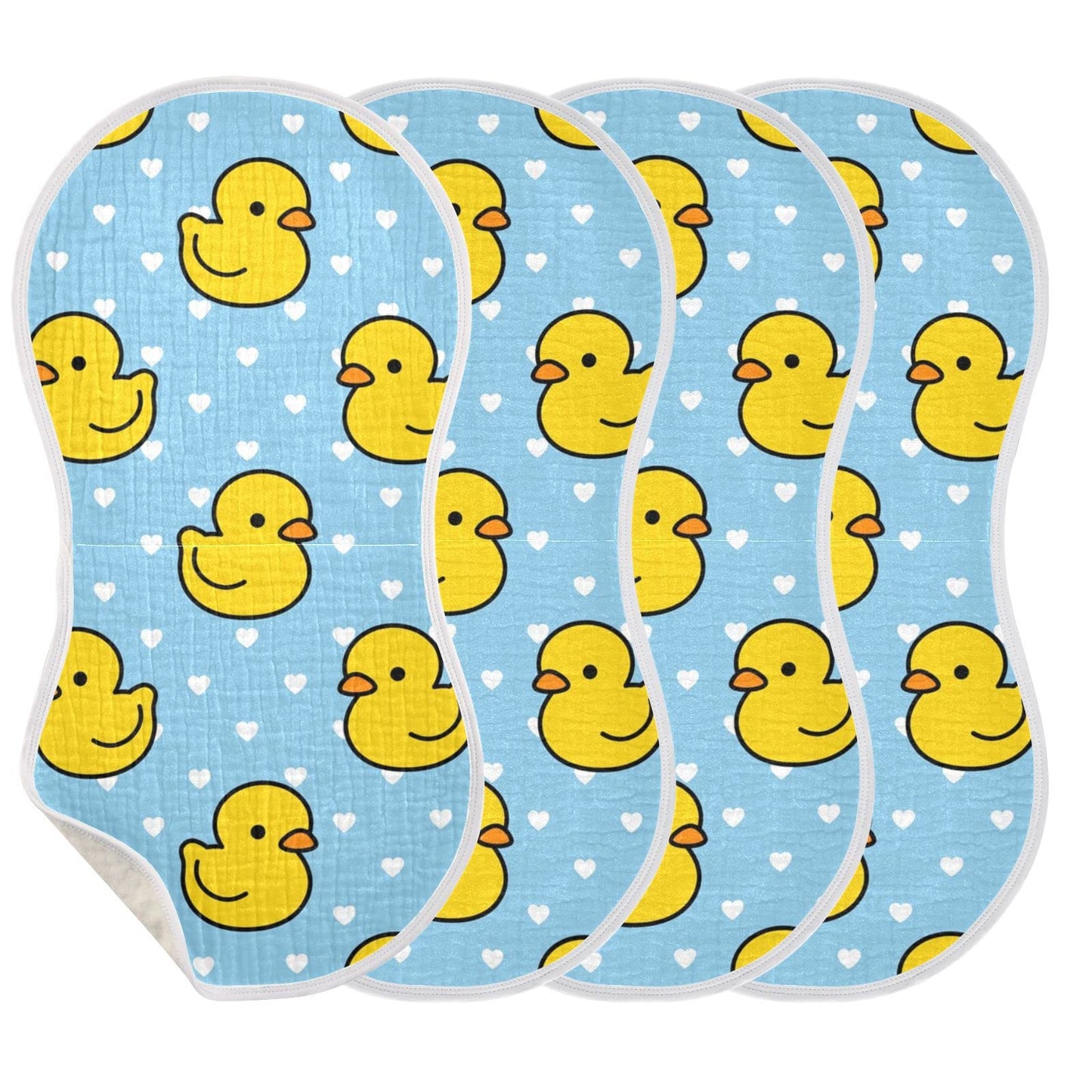 YYZZH Cartoon Cute Duck Heart Pattern Muslin Burp Cloths for Baby 4 Pack 100% Cotton Baby Washcloths Bibs for Boy Girl