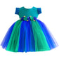 Stanwells Kids Baby Girls Peacock Blue Birthday Net Frock With Colorful Flower Embroidery | Sleeveless KneeLength Dress With Ru