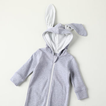 Owlivia Organic Cotton Baby Boy Girl Zip Up Sleep N Play, Footless, Long Sleeve(18-24 Months, Grey Bunny)