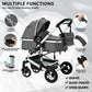 Kinder King 2 in 1 Convertible Baby Stroller, Folding High Landscape Infant Carriage, Newborn Reversible Pram, Diaper Bag, Anti-