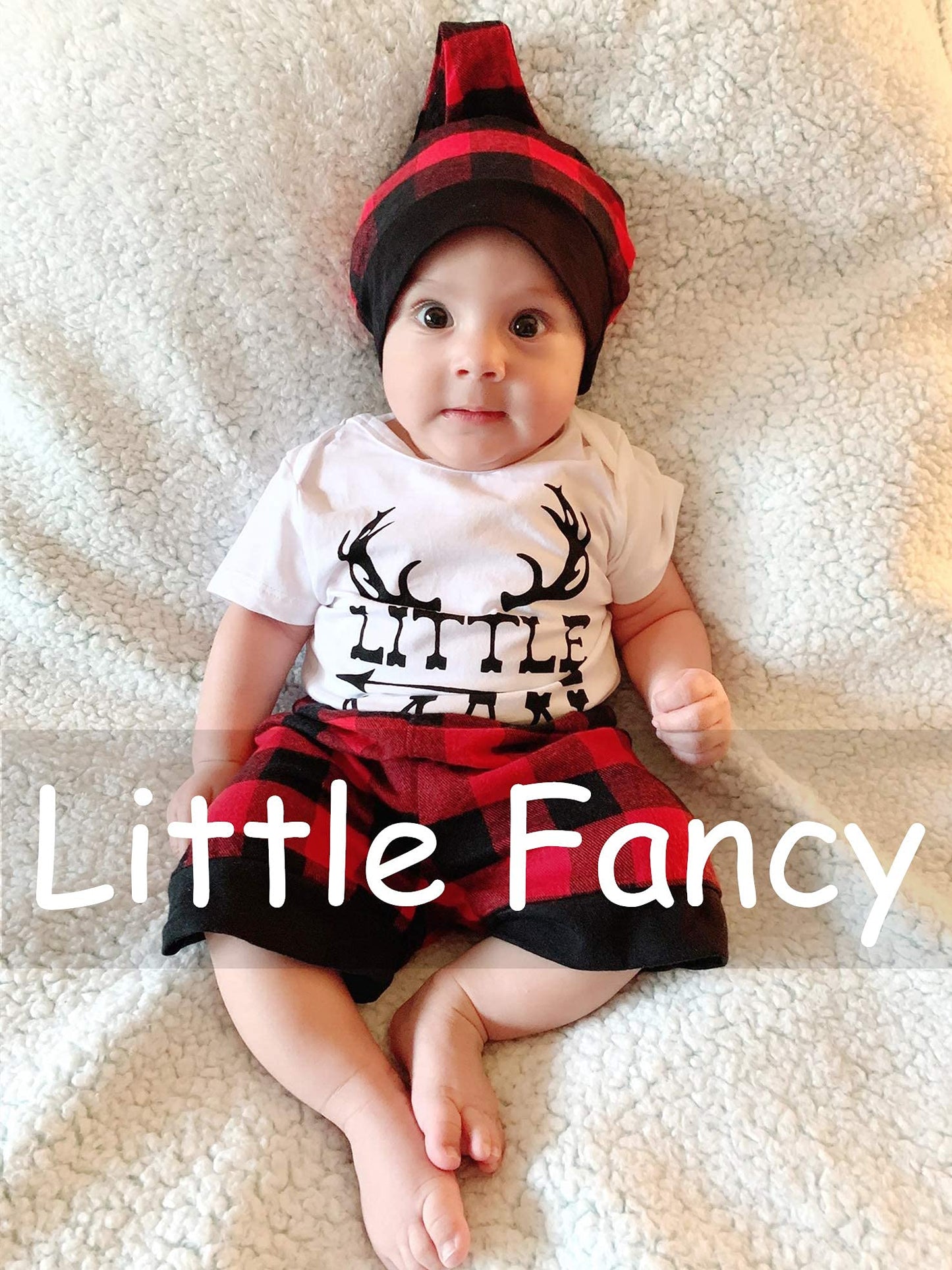 Newborn Baby Boys Girls Deer Little Man Letter Printing Plaid Shorts Outfit Set (White02, 0-3 Months)