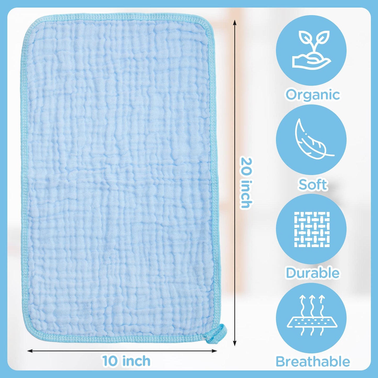 Tudomro 20 Pack Muslin Burp Cloths 20 X 10 Inch Absorbent Baby Burping Cloth 6 Layers Baby Rags Face Towels, 5 Colors