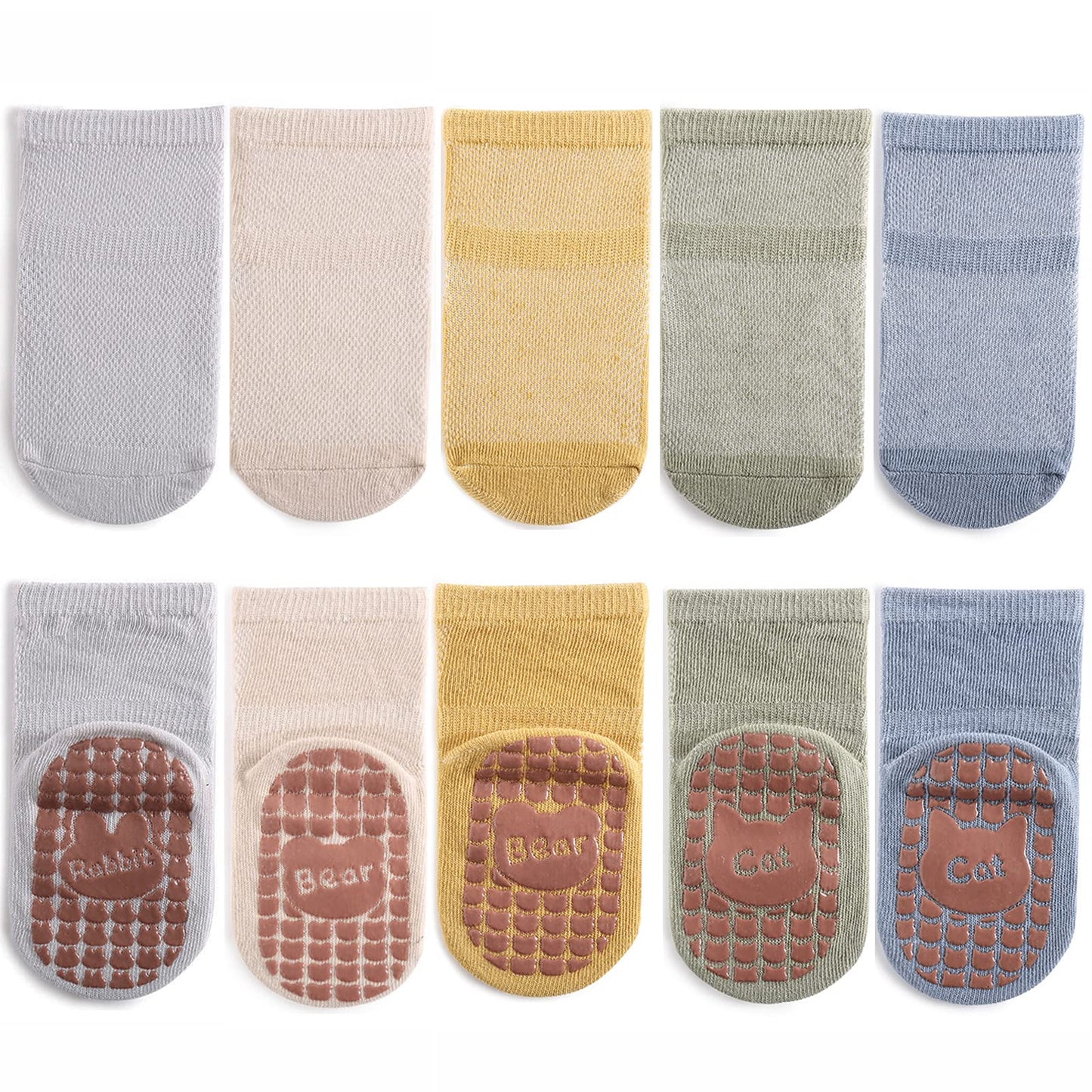 Exegawe Baby Mesh Socks With Non Slip Thin Toddler Anti Skid Crew Socks For Girls Boys 5 Pairs(Blue Multi, S/6-12M)