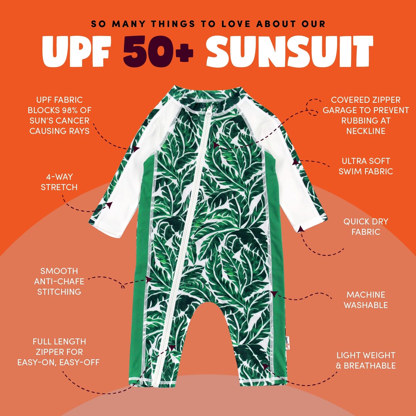Swimzip Boys' Long-Sleeve Upf 50+ Swimsuit For Baby, Toddler, & Little Boys Green