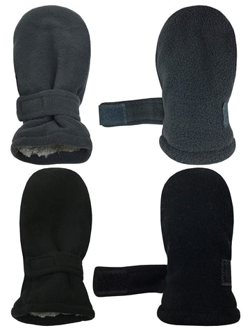 N'Ice Caps Little Kids And Baby Easy-On Sherpa Lined Fleece Mittens - 2 Pair Pack (Black/Charcoal Pack - Infant No Thumbs, 6-18