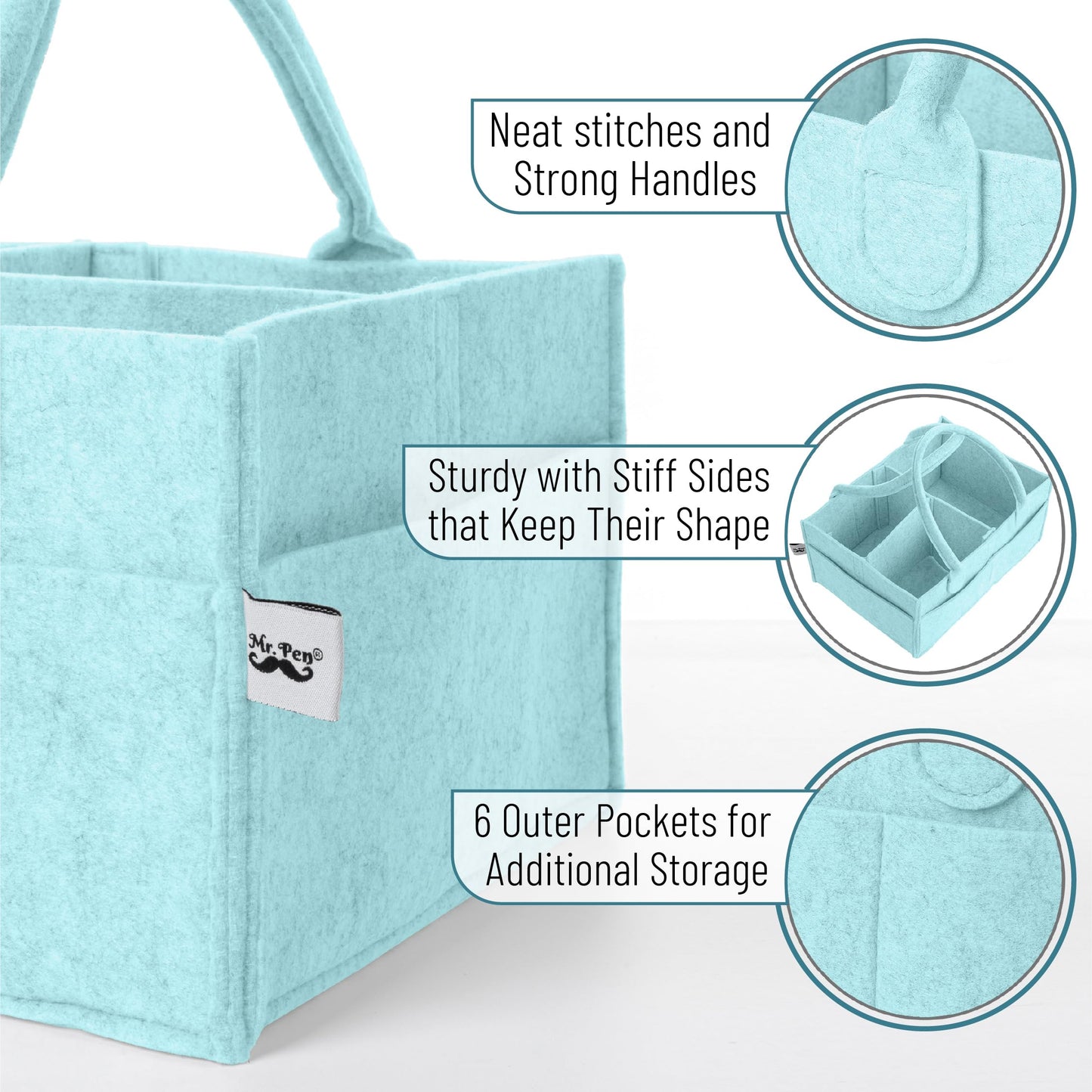 Mr. Pen- Baby Diaper Caddy Organizer, Mint Whisper, Baby Caddy Organizer With Handle, Compact Size, Collapsible & Portable