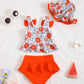 Mioglrie Baby Girl Swimsuit 6-9 9-12 Months Baby Bathing Suit Girl Orange Dasiy Bikini Summer Beach Swimwear Infant Tankini Hat