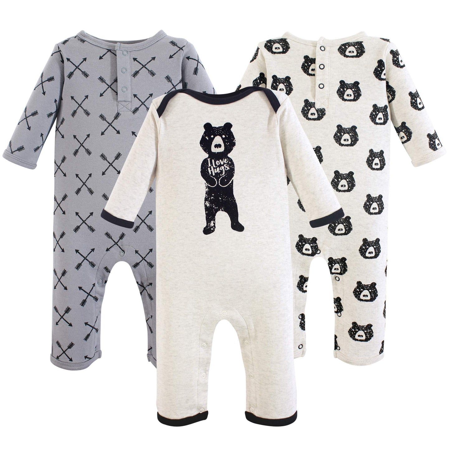 Yoga Sprout Cotton Union Suit, 3 Pack, Bear Hugs, 18-24 Months
