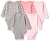 Hanes Baby Boys Ultimate Flexy 5 Pack Long Sleeve Bodysuits Bodystocking, Pink/Grey Shades, 6-12 Months Us