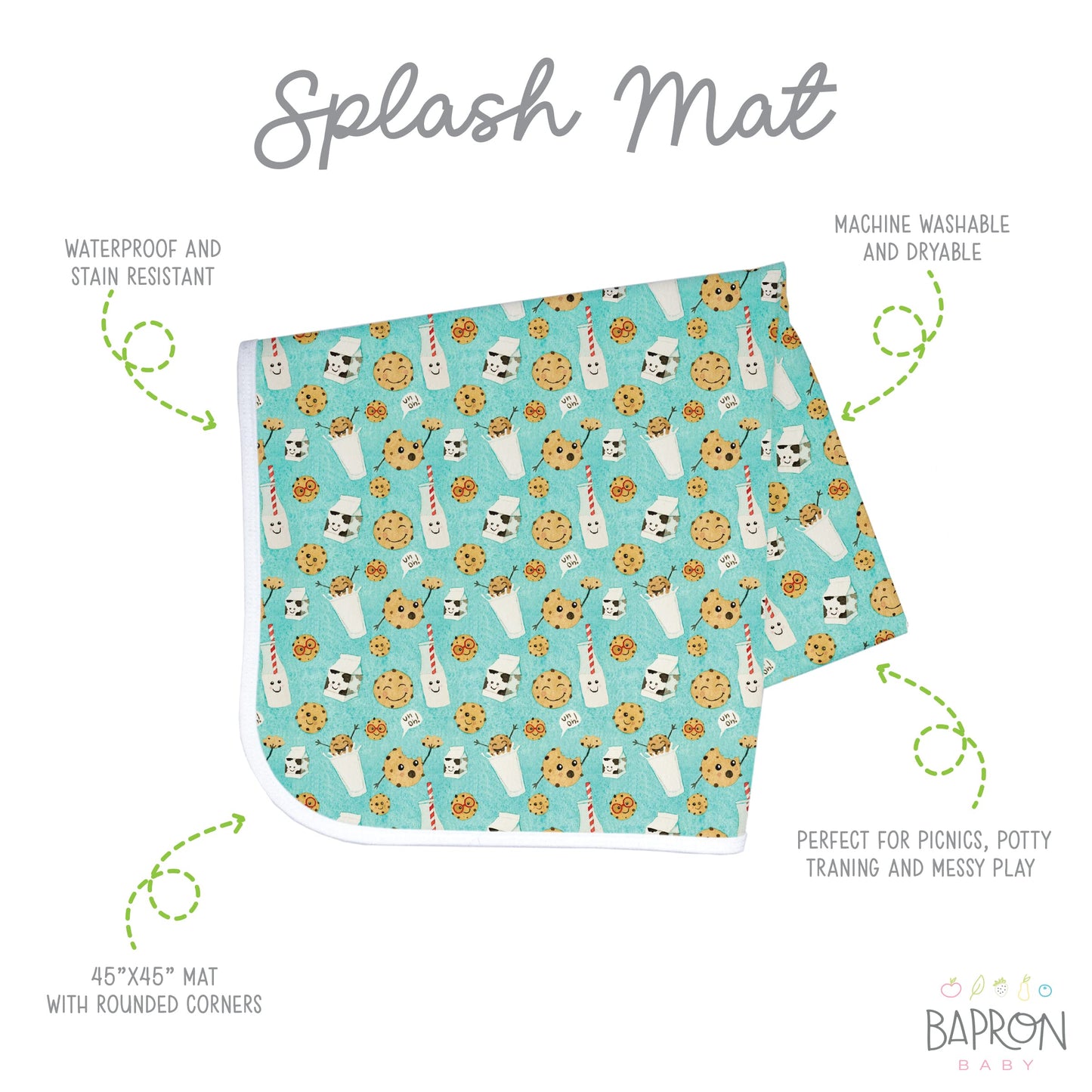 Bapronbaby Cookies & Milk Splash Mat - Waterproof Catch-All For Under High Chairs, Floors, Tables, Playtime Or Arts & Crafts - M
