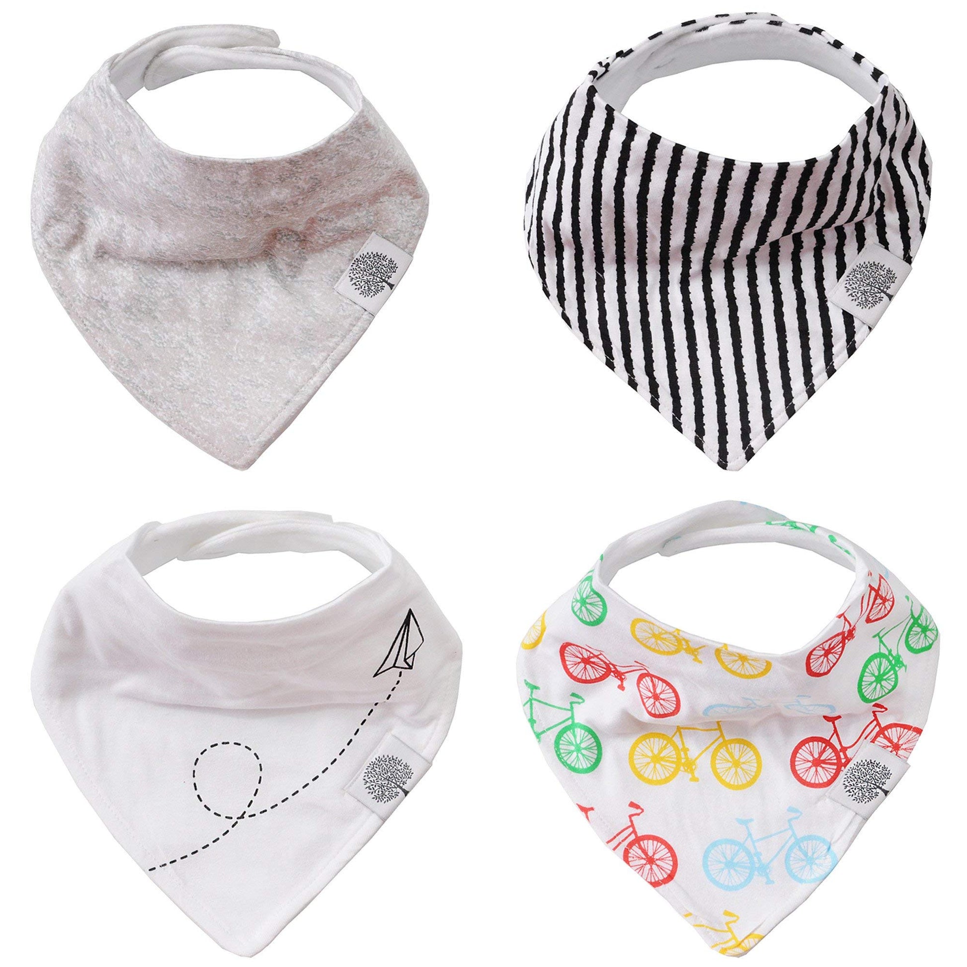 Parker Baby Co. Bandana Drool (Pack of 4) Baby Bibs for Boys, Girls, Unisex - Bikes Set
