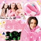 Fanfanwin 18 Pcs Sleepover Party Supplies For Girls, 6 Glow In The Dark Pink Blanket 6 Coral Fleece Spa Headband 6 Plush Eye Mas