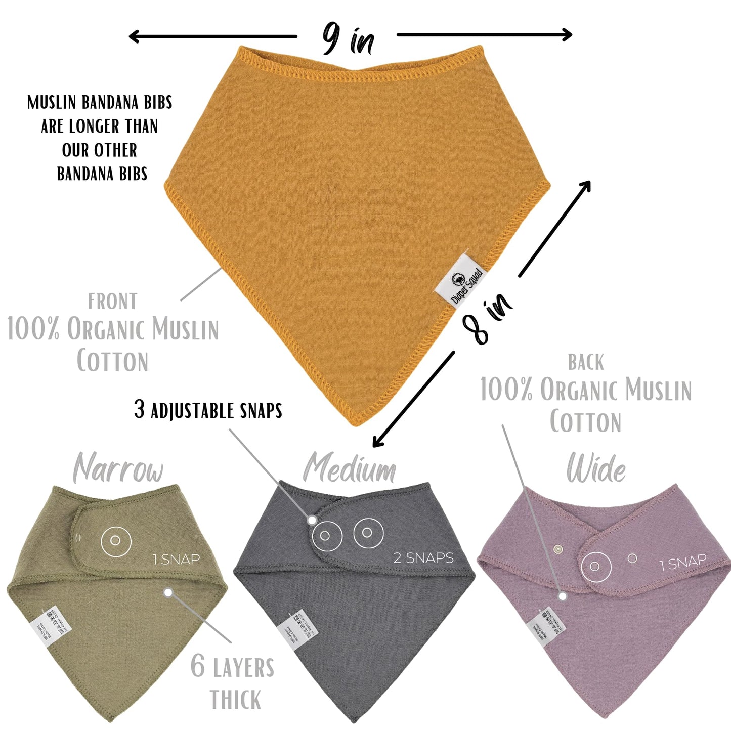 Diapersquad'S 10-Pack Baby Bibs For Drooling And Teething, Bibs For Boys, Baby Girl - Solid Cotton Baby Drool Bibs (Earthy Color