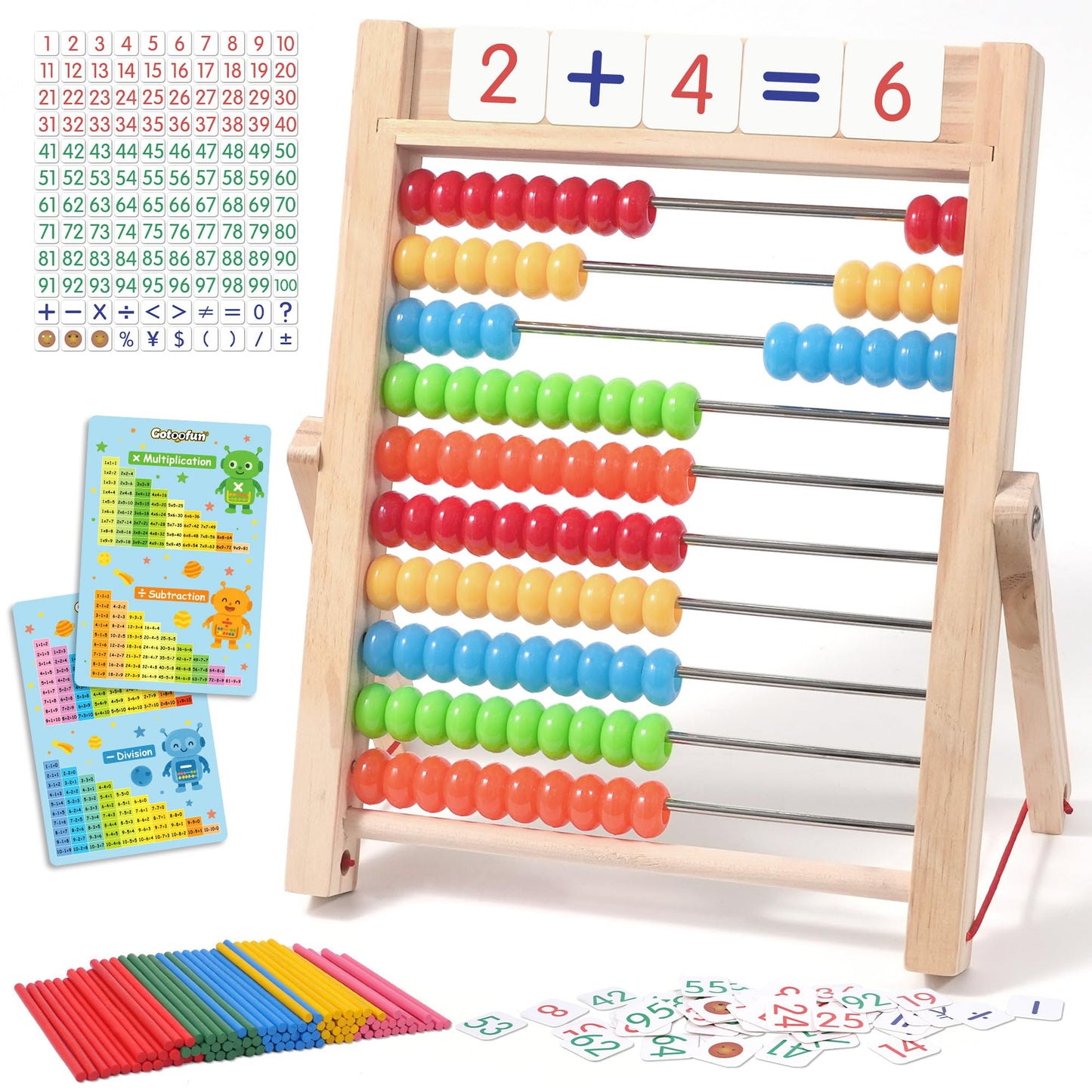 Gotoofun Wooden Abacus for Kids Math, Counting Toys for Toddlers Montessori Counters Beads Tools Preschool Homeschool Essentials