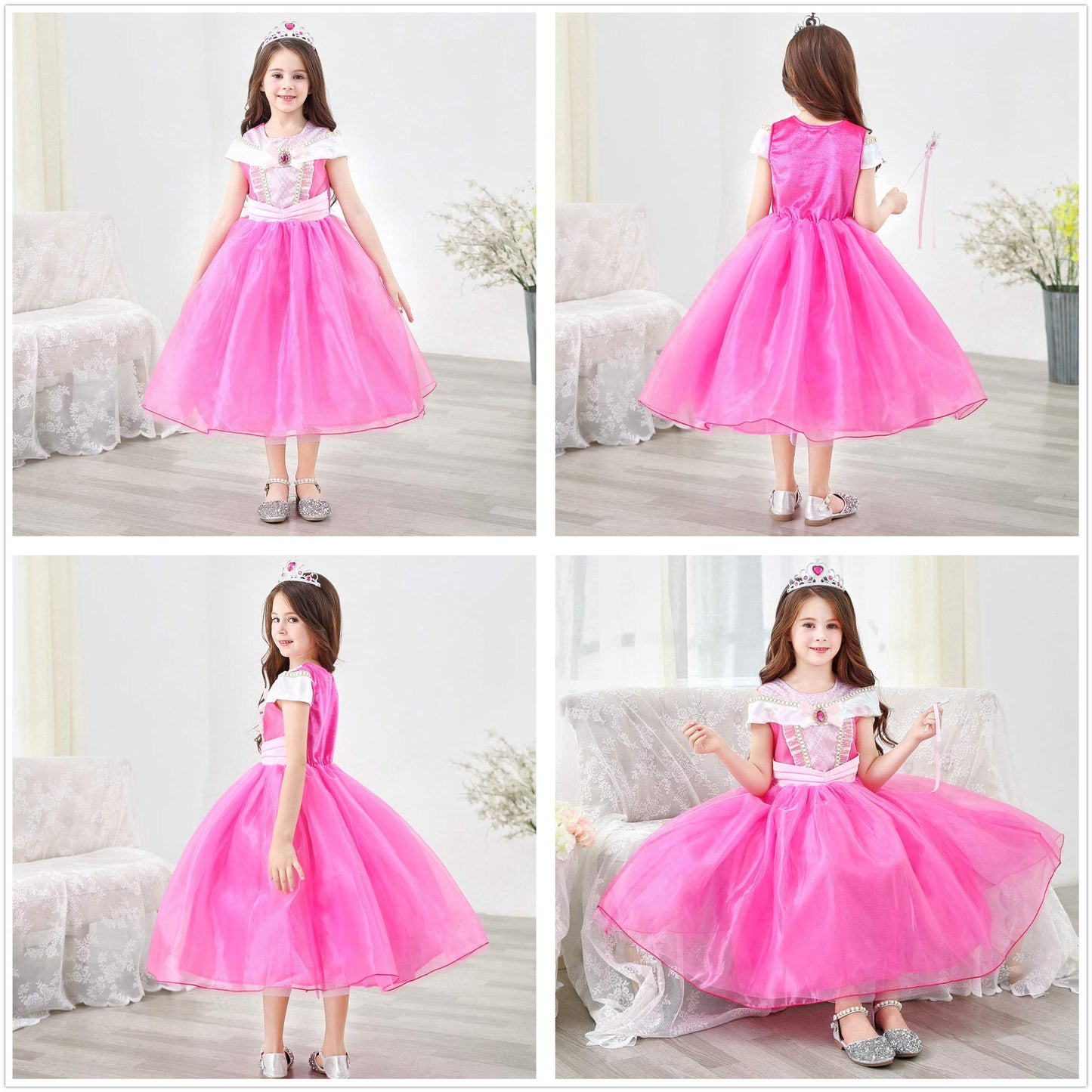 Princess Dress Aurora Costume Girls Costumes Birthday Party Halloween Dress Up For Girls 7-8Years(140Cm,Q99)