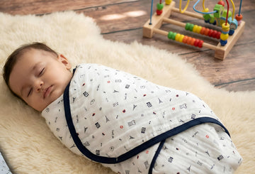 Celina Polka Baby Muslin Swaddle Wrapper, Liberty Cartoons Print, Blue, 100x100 cm, Skin Friendly, 06 Months, Pack of 1