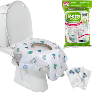 Potty Shields Toilet Seat Covers Disposable (20 Pack) - Xl Waterproof Toilet Cover For Toddlers, Kids & Adults - Portable & Indi