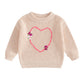 Nokpsedcb Baby Girl Cute Long Sleeve Heart Flowers Embroidery Oversized Sweater Toddler Valentine Outfit (Beige, 18-24 Months)