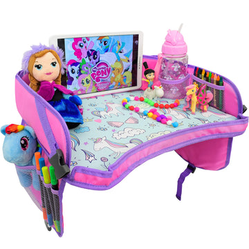 Ecozen Lifestyle Kids Travel Tray For Car - Toddler Lap Desk Organizer For Airplane, Pink Car Seat Tray For Kids Travel, Kids Ro
