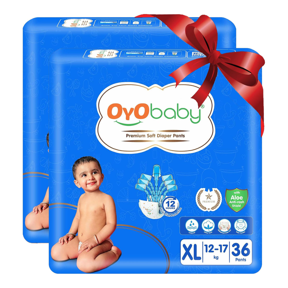 Oyo Baby Pant Style Baby Diapers, Pack Of 2  Large (Xl), 36Count, For Babies 1217Kg, With Aloe Vera Lotion For Rash Protection
