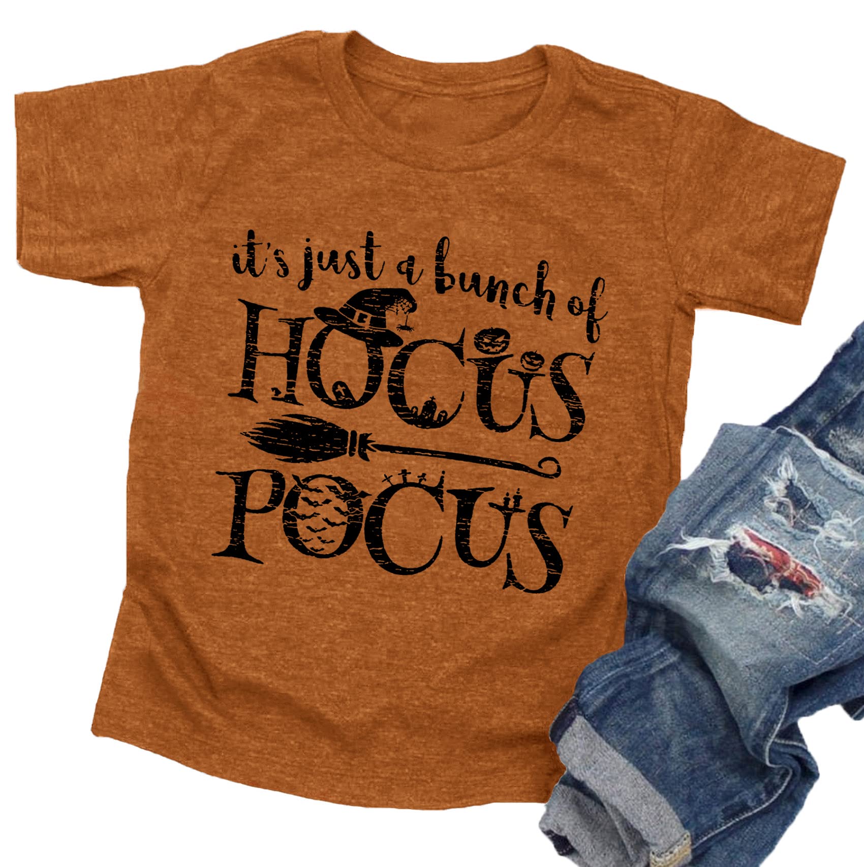 Lazychild It'S Just A Bunch Of Hocus Pocus Halloween T Shirt Toddler Boys Girls Sanderson Sister Graphic Tee Shirts Brown