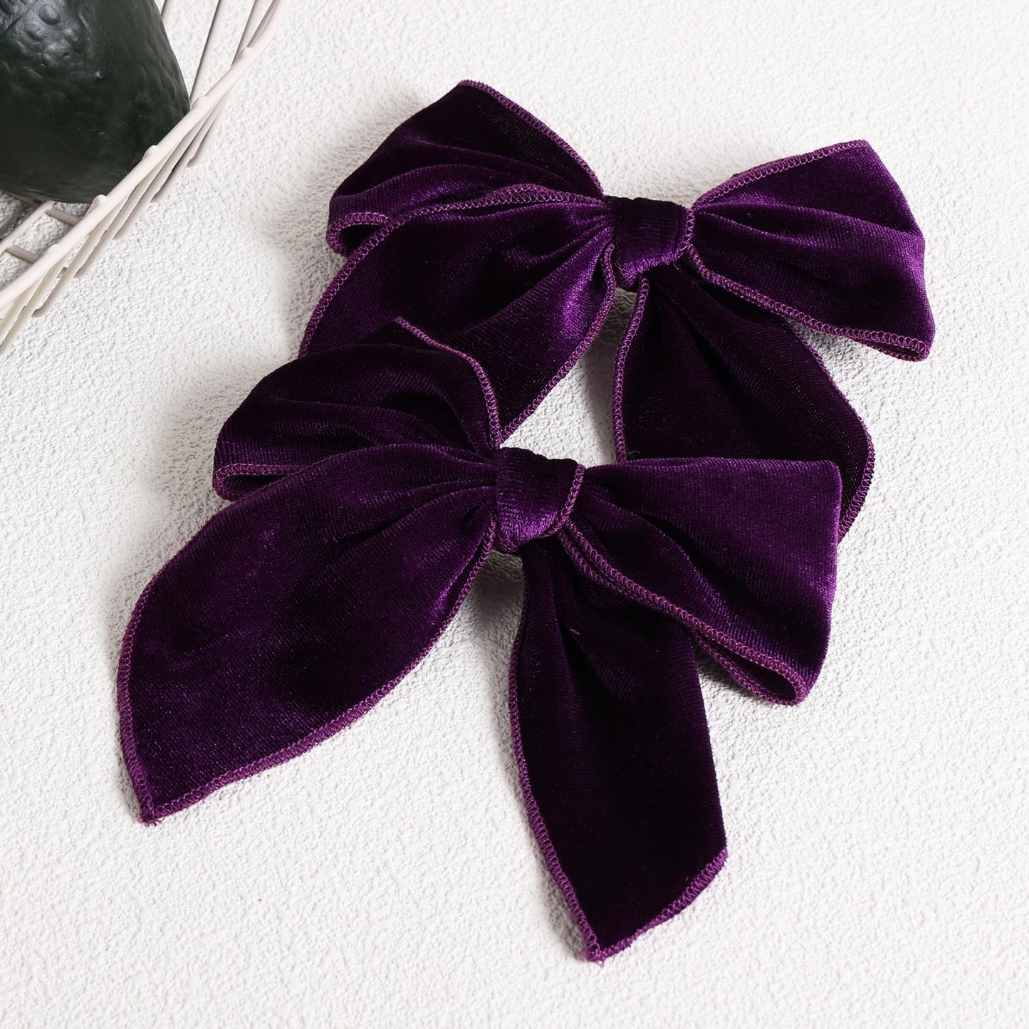 Velvet Fable Bow Hair Clips Baby Girls 5' Big Deep Purple Velvet Ribbon Sailor Bow Cheer Barrettes For Toddler Kids Teen Women